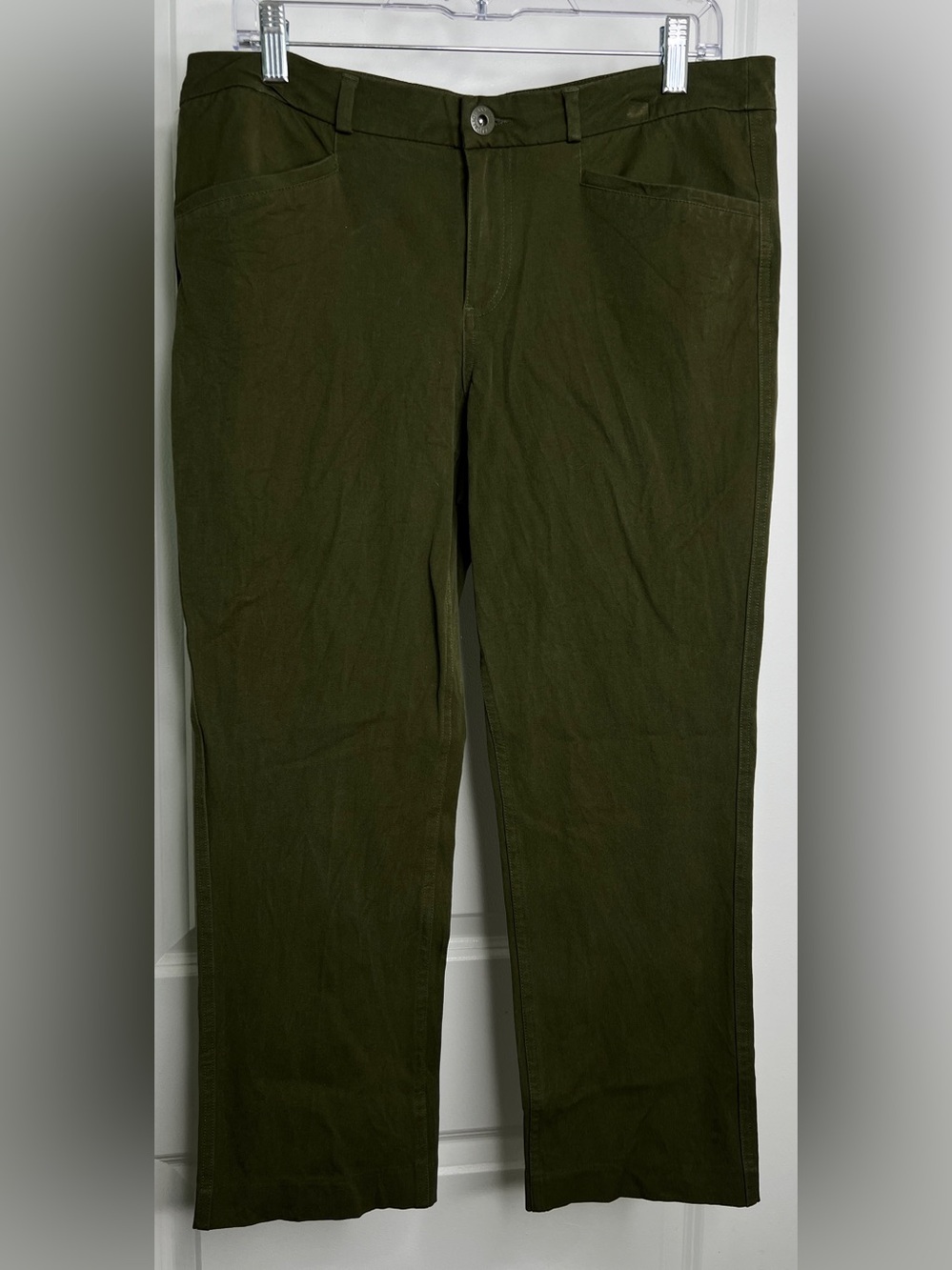 Banana Republic Women 10 Isola Slim Straight Cropped Pants Olive Green Stretch